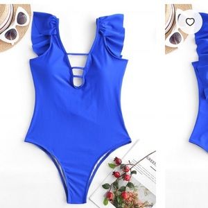 NEW W/ TAG! Blue Ruffled One Piece